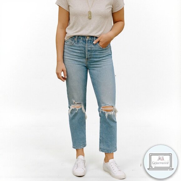 Madewell Womens Perfect Vintage Jean Grandbay Destructed High Rise Taper Size 25 - Picture 1 of 12